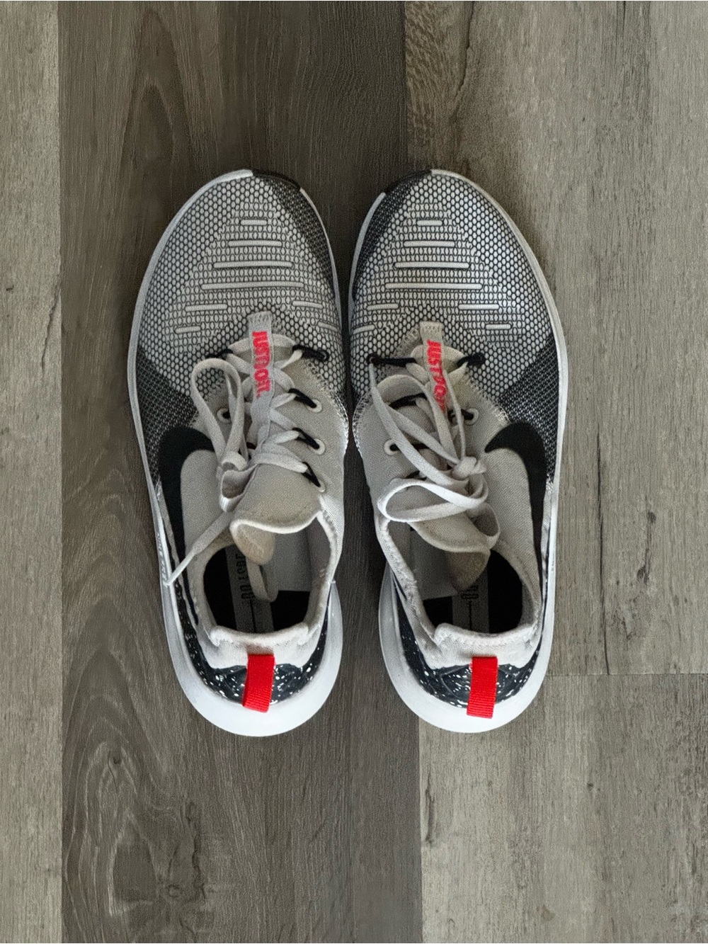 Womens Lightweight Mesh Sneakers in White and Black with Red Accent